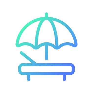 Güneş banyosu plaj alanı pikseli mükemmel gradyan ui simgesi. Kıyı kaçamağı. GPS. Haritada yer alın. Satır rengi kullanıcı arayüzü sembolü. Modern tarz pictogram. Vektör izole edilmiş taslak çizimi