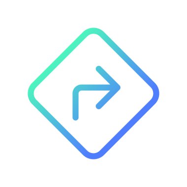 Doğru yöne dönük yol işareti mükemmel gradyan çizgisel ui simgesi. Trafik kontrolü var. GPS. Satır rengi kullanıcı arayüzü sembolü. Modern tarz pictogram. Vektör izole edilmiş taslak çizimi