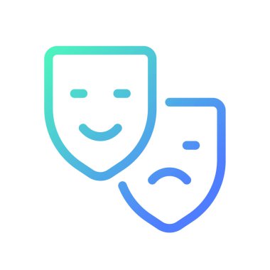 Drama ve komedi tiyatro pikseli mükemmel gradyan ui simgesi. Sanat icra et. Tiyatroda canlı performans. Satır rengi kullanıcı arayüzü sembolü. Modern tarz pictogram. Vektör izole edilmiş taslak çizimi