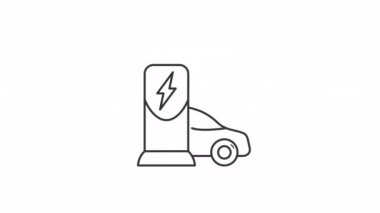 Canlandırılmış EV servis doğrusal simgeleri. Elektrikli taşıt istasyonu. Çevre dostu çözüm. Şeffaf arkaplanda alfa kanalı olan kusursuz HD video. Taslak hareketli grafik canlandırma seti