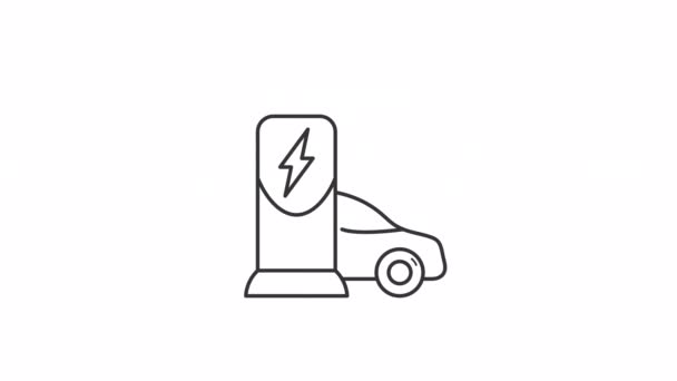 Animované Služby Lineární Ikony Stanice Elektrického Vozidla Ekologické Řešení Bezešvé — Stock video