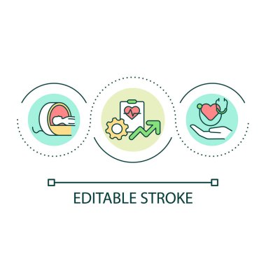 Sağlıklı döngü konsepti ikonunun korunması. Yıllık fiziksel muayene soyut fikir ince çizgi çizimi. Gelecekteki sağlık risklerini değerlendir. İzole bir taslak çizim. Düzenlenebilir felç. Kullanılan Arial yazı tipi