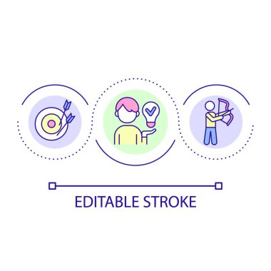 Çocuğun hedef döngü konsepti simgesine ulaşmasına yardım et. Hatalardan ders almak soyut fikir ince çizgi çizimlerinden. Başarı için çocukları hazırla. İzole bir taslak çizim. Düzenlenebilir felç. Kullanılan Arial yazı tipi