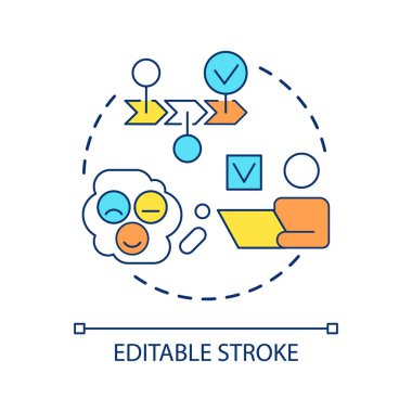 İnceleme süreci konsepti oluşturuluyor. Ticari hizmetler, soyut ürün fikri ve ince çizgiler hakkında dürüst yorumlar bırakın. İzole bir taslak çizim. Düzenlenebilir felç. Kullanılan Arial yazı tipi