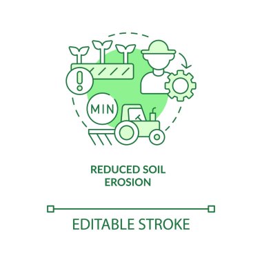 Azaltılmış toprak erozyonu yeşil kavram ikonu. Yenilenme tarımı. Ekolojik fayda soyut fikir ince çizgi çizimi. İzole bir taslak çizim. Düzenlenebilir felç. Arial, Myriad Pro-Kalın yazı tipleri
