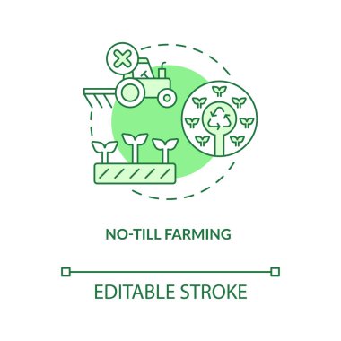 Çiftçi yeşili konsept ikonu olana kadar hayır. Toprak ekimi yok. Rejeneratif tarım fikri soyut ince çizgi çizimi. İzole bir taslak çizim. Düzenlenebilir felç. Arial, Myriad Pro-Kalın yazı tipleri