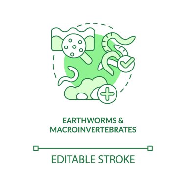 Solucan ve makroomurgasızlar yeşil konsept ikonu. Toprak sağlığı göstergesi soyut fikir ince çizgi çizimi. İzole bir taslak çizim. Düzenlenebilir felç. Arial, Myriad Pro-Kalın yazı tipleri