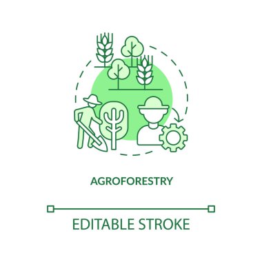Agroestry yeşil konsept ikonu. Orman sistemi. Rejeneratif tarım tekniği soyut fikir ince çizgi çizimi. İzole bir taslak çizim. Düzenlenebilir felç. Arial, Myriad Pro-Kalın yazı tipleri