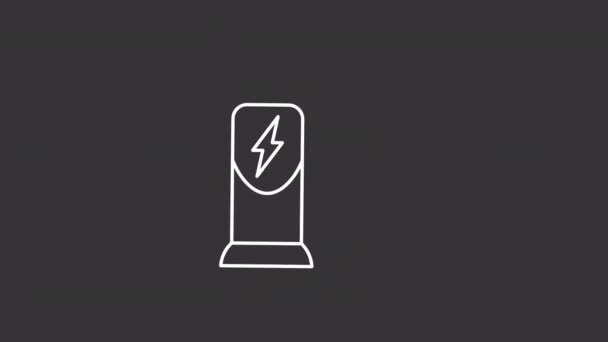 Анимированный Значок Белой Линии Зарядного Автомобиля Эффективная Зарядная Станция Электромобилей — стоковое видео