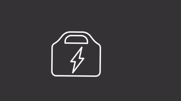 动画充电器白线图标 便携式充电器 紧凑型蓄电池无缝隙循环高清视频与透明背景的阿尔法通道 夜行模式的运动图形设计 — 图库视频影像