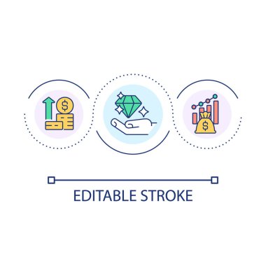 Zenginlik yönetimi döngü konsepti simgesi. Finansal hizmet fikri soyut ince çizgi çizimi. Sermaye arttırıyorum. Yatırım sezgileri. İzole bir taslak çizim. Düzenlenebilir felç. Kullanılan Arial yazı tipi