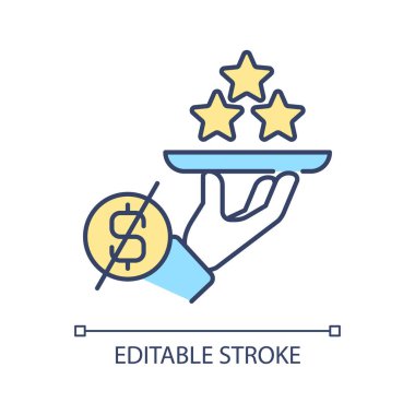 RGB renk simgesi ödemeden tarafsız eleştiriler alın. Ücretsiz müşteri geri bildirimi. Güvenilir bir şirket. İzole vektör çizimi. Basit bir çizgi çizimi. Düzenlenebilir felç. Kullanılan Arial yazı tipi