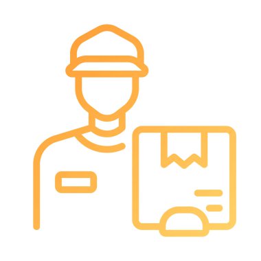 Kurye teslimat pikseli mükemmel gradyan vektör ikonu. Kapıdan kapıya paket teslim et. Hızlı sevkiyat. Postacı. İnce çizgi renk sembolü. Modern tarz pictogram. Vektör izole çizimi