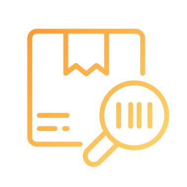 Paket barkod izleme pikseli mükemmel gradyan doğrusal vektör simgesi. Ürün bilgileri. Mal kimliği. Düzeni ara. İnce çizgi renk sembolü. Modern tarz pictogram. Vektör izole çizimi