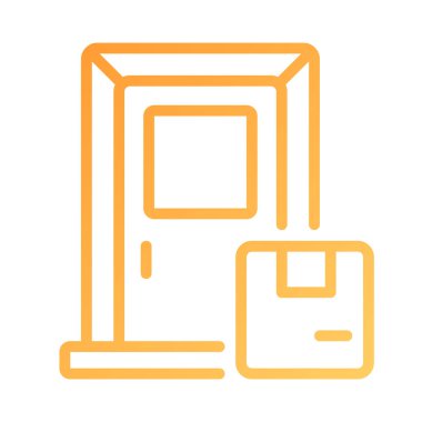 Kapı kapı dağıtım pikseli mükemmel gradyan vektör simgesi. Kurye servisi. Paketin nakliyesi. İnce çizgi renk sembolü. Modern tarz pictogram. Vektör izole çizimi