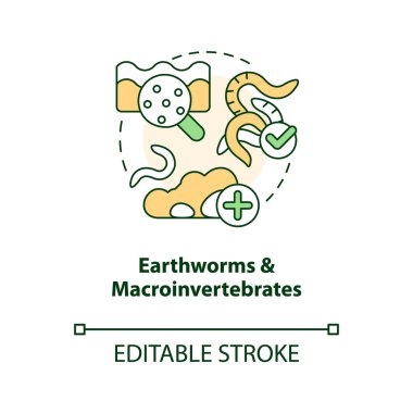 Solucan ve makroomurgasızlar konsept ikonu. Toprak sağlığı göstergesi soyut fikir ince çizgi çizimi. İzole bir taslak çizim. Düzenlenebilir felç. Arial, Myriad Pro-Kalın yazı tipleri