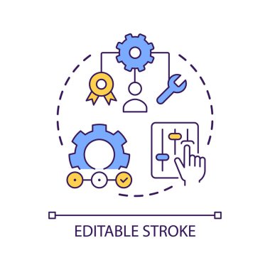 İş süreçleri konsept simgesi onarılıyor. Üretkenliğe ulaşın. Şirket yönetiminin soyut fikri ince çizgi çizimi. Çalışan performansı. İzole bir taslak çizim. Düzenlenebilir felç. Kullanılan Arial yazı tipi