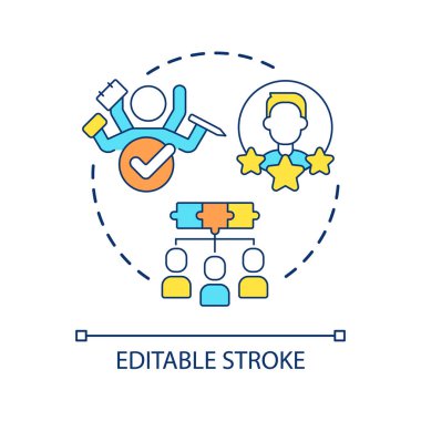 Çok yetenekli çalışan konsepti ikonu. Yetenek menajeri. Takım verimliliğinin geliştirilmesi soyut fikir ince çizgi çizimi. Yumuşak beceriler. İzole bir taslak çizim. Düzenlenebilir felç. Kullanılan Arial yazı tipi