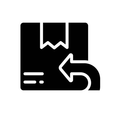 Siyah sembol simgesini geri ver. Alışverişe yanlış siparişi gönder. Nakliye servisi. Paketi teslim et. Gönder. Beyaz uzayda siluet sembolü. Piktogram sağlammış. Vektör izole illüstrasyonu