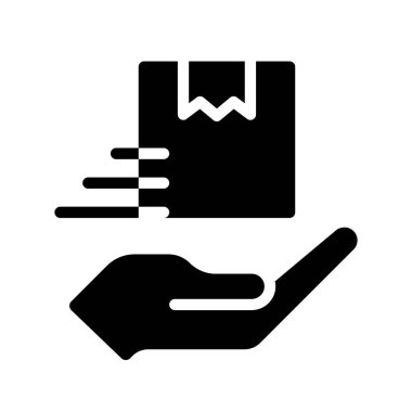 Teslimat servisi siyah glyph simgesini sağlayın. Ticari dağıtım. Sevkiyat. Lojistik. Müşteri paketi. Beyaz uzayda siluet sembolü. Piktogram sağlammış. Vektör izole illüstrasyonu