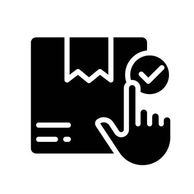 Siyah simge ikonu sipariş ediyorum. Posta servisini seçin. İnternetten kitap. Çek kutusu. Paket teslimatı, sevkiyat. Beyaz uzayda siluet sembolü. Piktogram sağlammış. Vektör izole illüstrasyonu