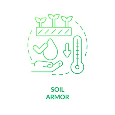 Toprak zırh yeşil gradyan konsept simgesi. Koruyucu çöp tabakası. Yenilenme prensibi soyut tarım fikri ince çizgi çizimi. İzole bir taslak çizim. Kullanılan sayısız Pro-Kalın yazı tipi