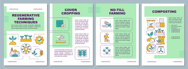 Tecniche Agricoltura Rigenerativa Modello Brochure Verde Foglio Illustrativo Con Icone — Vettoriale Stock