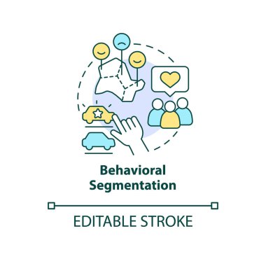Davranış segmentasyon konsepti simgeleri ayarlandı. Müşteri geldi. Piyasa segmentasyonu soyut fikir ince çizgi çizimi. İzole bir taslak çizim. Düzenlenebilir felç. Arial, Myriad Pro-Kalın yazı tipleri