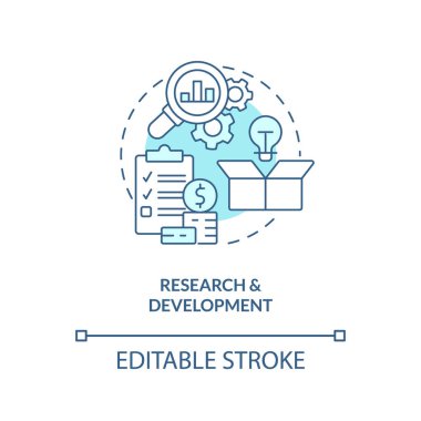 Araştırma ve geliştirme turkuaz konsept simgesi. Birleşmenin faydaları soyut fikir ince çizgi illüstrasyonu. Patent bağışları. İzole bir taslak çizim. Düzenlenebilir felç. Arial, Myriad Pro-Kalın yazı tipleri
