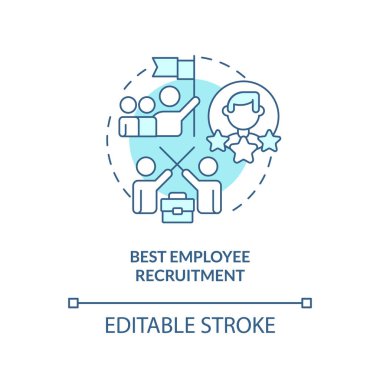 En iyi eleman alımı turkuaz konsept ikonu. Ekipler başarılı bir şekilde soyut fikir ince çizgi illüstrasyonunu birleştirir. İzole bir taslak çizim. Düzenlenebilir felç. Arial, Myriad Pro-Kalın yazı tipleri