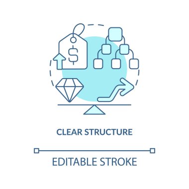 Açık yapı mavi konsept simgesi. Doğru denge. Fiyat testi anahtar faktörü soyut fikir ince çizgi çizimi. İzole bir taslak çizim. Düzenlenebilir felç. Arial, Myriad Pro-Kalın yazı tipleri