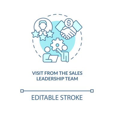Satış liderliği ekibi mavi konsept ikonunu ziyaret etti. İletişim fiyatı yükseltme kılavuzu soyut fikir ince çizgi çizimi. İzole bir taslak çizim. Düzenlenebilir felç. Arial, Myriad Pro-Kalın yazı tipleri