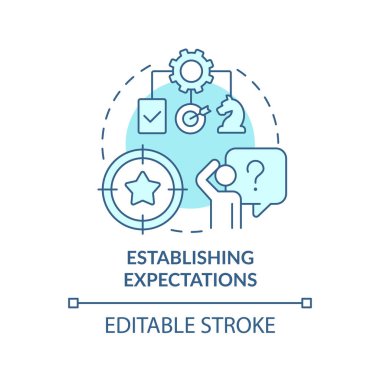 Turkuaz konsept simgesi oluşturuluyor. Yeni müşteri hizmetleri eğitimi soyut fikir ince çizgi çizimi. İzole bir taslak çizim. Düzenlenebilir felç. Arial, Myriad Pro-Kalın yazı tipleri