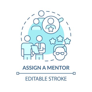 Turkuaz konsept ikonu atayın. Ürün özelliği ve uygulama eğitimi soyut fikir ince çizgi çizimi. İzole bir taslak çizim. Düzenlenebilir felç. Arial, Myriad Pro-Kalın yazı tipleri