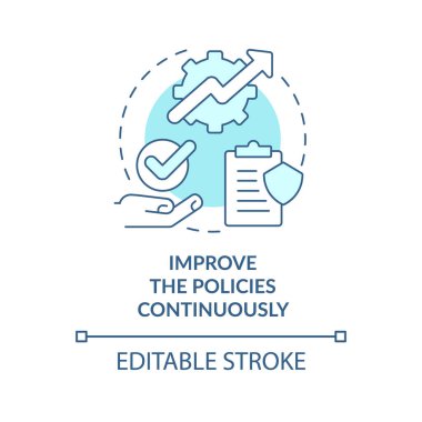 Müşteri hizmetleri politikalarını sürekli turkuaz konsept ikonu geliştirin. İletişim fikri soyut ince çizgi çizimi. İzole bir taslak çizim. Düzenlenebilir felç. Arial, Myriad Pro-Kalın yazı tipleri