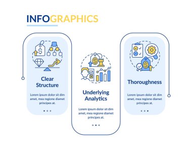 Fiyat testi anahtar faktörleri mavi dikdörtgen bilgi şablonu. Veri görselleştirmesi 3 adımda. Düzenlenebilir zaman çizelgesi. Satır simgeleriyle çalışma akışı düzeni. Kullanılan Lato Kalın, Düzenli yazı tipleri