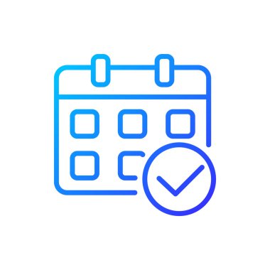 İşaretli piksel ile takvim mükemmel gradyan doğrusal vektör simgesi. Organizatör yönetimi. Randevu tarihini doğrula. İnce çizgi renk sembolü. Modern tarz pictogram. Vektör izole çizimi