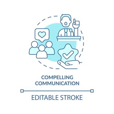 Zorlayıcı iletişim turkuaz konsept simgesi. Hükümet dönüşüm disiplini soyut fikir ince çizgi çizimi. İzole bir taslak çizim. Düzenlenebilir felç. Arial, Myriad Pro-Kalın yazı tipleri
