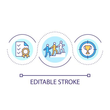 Takım başarı döngüsü konsepti ikonu başarılıyor. Ticari faaliyet soyut fikir ince çizgi çizimi. Yüksek performans ve verimlilik. İzole bir taslak çizim. Düzenlenebilir felç. Kullanılan Arial yazı tipi