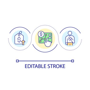 Şeffaf finansal rapor döngüsü kavramı simgesi. Dürüst iş bilgileri sağlayın. Fiyat politikası soyut fikir ince çizgi çizimi. İzole bir taslak çizim. Düzenlenebilir felç. Kullanılan Arial yazı tipi