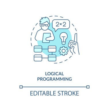 Mantık programlama turkuaz konsept simgesi. Kodlama paradigması tipi soyut fikir ince çizgi çizimi. Matematiksel mantık. İzole bir taslak çizim. Düzenlenebilir felç. Arial, Myriad Pro-Kalın yazı tipleri