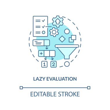 Tembel değerlendirme turkuvaz konsept ikonu. Fonksiyonel programlama fikri soyut ve ince çizgi çiziminden yararlanır. İzole bir taslak çizim. Düzenlenebilir felç. Arial, Myriad Pro-Kalın yazı tipleri