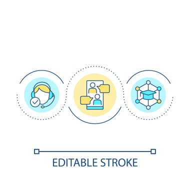 Müşteri danışmanlığı iyileştirme döngüsü konsepti ikonu. İş dünyasında etkili iletişim, soyut fikir ince çizgi çizimi. İzole bir taslak çizim. Düzenlenebilir felç. Kullanılan Arial yazı tipi