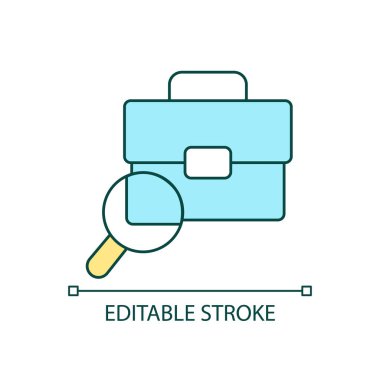 Görev RGB renk simgesi aranıyor. İş avcılığı. Adam alımı. Adayları işe almak. İş araştırması. İzole vektör çizimi. Basit bir çizgi çizimi. Düzenlenebilir felç. Kullanılan Arial yazı tipi