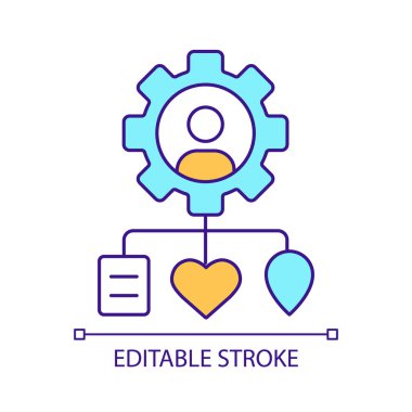 Kişisel bilgi RGB renk simgesi. Özel veriler. Sosyal medya hesabını güncelle. Kullanıcı kimliği. İzole vektör çizimi. Basit bir çizgi çizimi. Düzenlenebilir felç. Kullanılan Arial yazı tipi