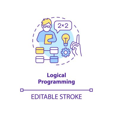 Mantık programlama konsepti ikonu. Kodlama paradigması tipi soyut fikir ince çizgi çizimi. Matematiksel mantık. İzole bir taslak çizim. Düzenlenebilir felç. Arial, Myriad Pro-Kalın yazı tipleri