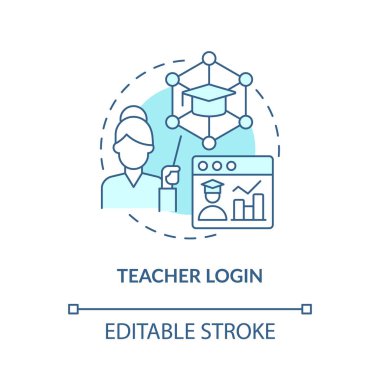 Öğretmen giriş mavi konsept simgesi. Görev dağıt. Yönetim sisteminin soyut fikir ince çizgili illüstrasyonuna erişimi. İzole bir taslak çizim. Düzenlenebilir felç. Arial, Myriad Pro-Kalın yazı tipleri