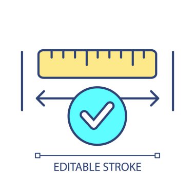 Güvenli mesafeyi koru RGB renk simgesi. Uzunluk ölçüm aracı. Cetvel kullanılıyor. Konfor alanını kontrol edin. İzole vektör çizimi. Basit bir çizgi çizimi. Düzenlenebilir felç. Kullanılan Arial yazı tipi