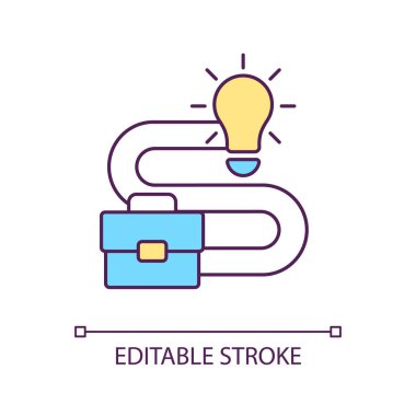 İşletme fikri RGB renk simgesi geliştirin. Yenilikçi bir girişimcilik. Ulaşılabilir hedef belirleniyor. Planı uygula. İzole vektör çizimi. Basit bir çizgi çizimi. Düzenlenebilir felç. Kullanılan Arial yazı tipi