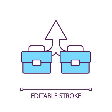 İki küçük işletme RGB renk simgesini birleştiriyor. Şirketleri birleştirmek. Kazanç süreci. İzole vektör çizimi. Basit bir çizgi çizimi. Düzenlenebilir felç. Kullanılan Arial yazı tipi